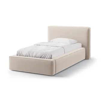 Pat bej tapitat cu spatiu de depozitare cu somiera 90x200 cm Jodie - Micadoni imagine