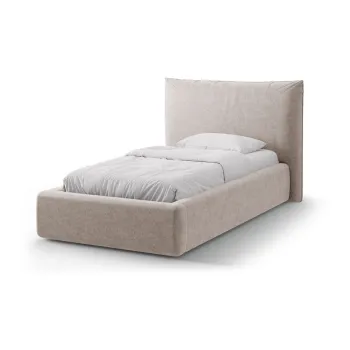 Pat bej tapitat cu spatiu de depozitare cu somiera 90x200 cm Kaelle - Micadoni imagine
