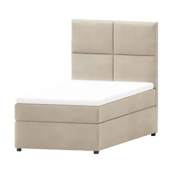 Pat bej tapitat cu spatiu de depozitare cu somiera 90x200 cm Lena - Ropez imagine