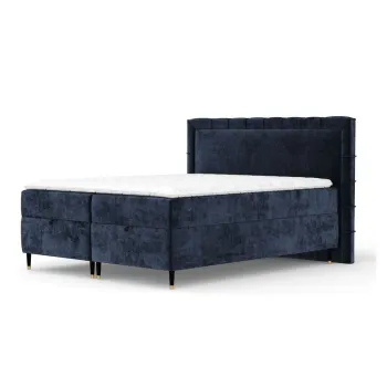 Pat boxspring albastru inchis cu spatiu de depozitare 160x200 cm Voyage - Maison de Reve imagine