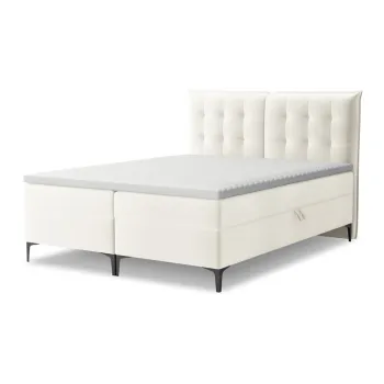Pat boxspring crem cu spatiu de depozitare 160x200 cm Mikana - Makamii imagine