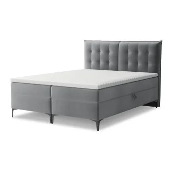 Pat boxspring gri cu spatiu de depozitare 160x200 cm Mikana - Makamii imagine