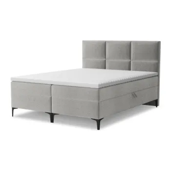 Pat boxspring gri deschis cu spatiu de depozitare 160x200 cm Pakalana - Makamii imagine