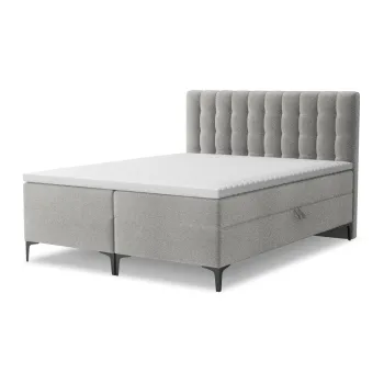 Pat boxspring gri deschis cu spatiu de depozitare 160x200 cm Puhala - Makamii imagine