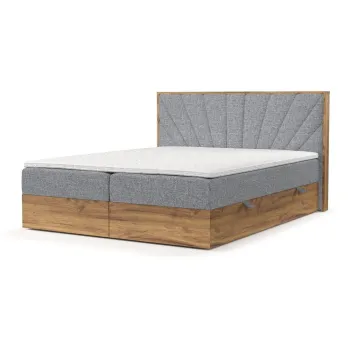 Pat boxspring gri/in culoare naturala cu spatiu de depozitare 140x200 cm Asahi - Maison de Reve imagine