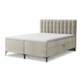Pat boxspring taupe cu spatiu de depozitare 160x200 cm Puhala - Makamii imagine