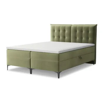 Pat boxspring verde cu spatiu de depozitare 140x200 cm Mikana - Makamii imagine