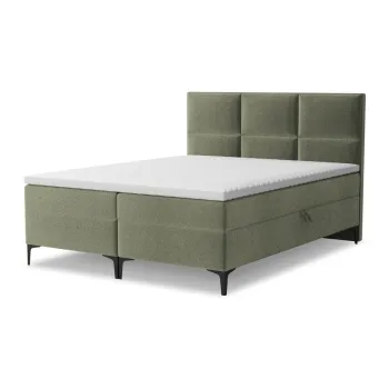 Pat boxspring verde cu spatiu de depozitare 140x200 cm Pakalana - Makamii imagine