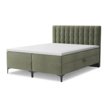 Pat boxspring verde cu spatiu de depozitare 140x200 cm Puhala - Makamii imagine