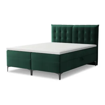 Pat boxspring verde inchis cu spatiu de depozitare 160x200 cm Mikana - Makamii imagine
