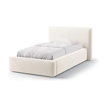 Pat crem tapitat cu spatiu de depozitare cu somiera 90x200 cm Jodie - Micadoni imagine