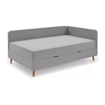 Pat de o persoana tapitat gri deschis cu spatiu de depozitare 90x200 cm Cabana - Meise Mobel imagine