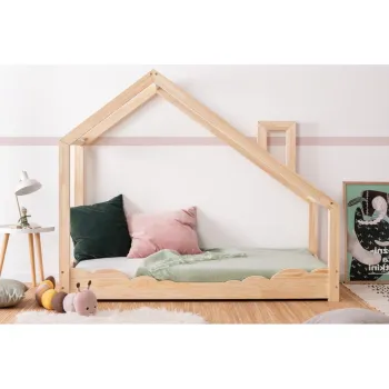 Pat din lemn de pin in forma de casuta Adeko Luna Drom, 90 x 200 cm imagine