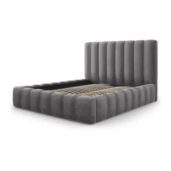 Pat dublu 160x200 cm gri tapitat cu spatiu de depozitare si somiera Kelp - Micadoni Home imagine