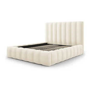 Pat dublu 200x200 cm bej tapitat cu spatiu de depozitare si somiera Kelp - Micadoni Home imagine