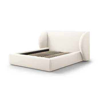 Pat dublu bej tapitat cu spatiu de depozitare si somiera 160x200 cm Miley - Micadoni Home imagine