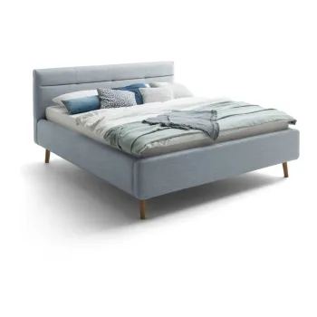 Pat dublu tapitat albastru cu spatiu de depozitare cu somiera 160x200 cm Lotte - Meise Mobel imagine