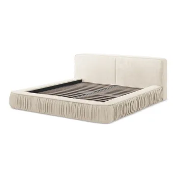Pat dublu tapitat crem cu spatiu de depozitare cu grila 160x200 cm Keoni - Makamii imagine
