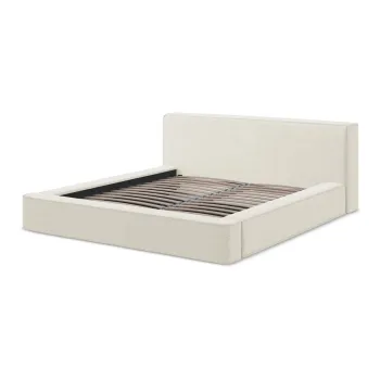 Pat dublu tapitat crem cu spatiu de depozitare cu grila 180x200 cm Noho - Makamii imagine