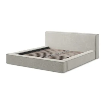 Pat dublu tapitat gri deschis cu spatiu de depozitare cu grila 160x200 cm Noho - Makamii imagine