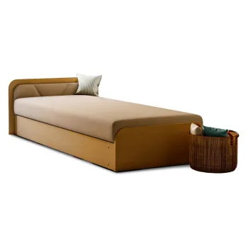 Pat galben ocru/bej tapitat/din placa aglomerata de lemn cu spatiu de depozitare cu saltea 80x190 cm Parys - ELTAP imagine