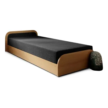 Pat galben ocru/gri inchis tapitat/din placa aglomerata de lemn cu spatiu de depozitare cu saltea 80x190 cm Parys - ELTAP imagine