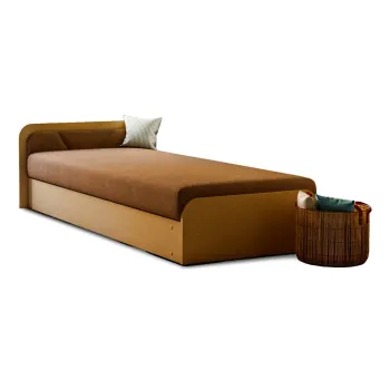 Pat galben ocru/maro tapitat/din placa aglomerata de lemn cu spatiu de depozitare cu saltea 80x190 cm Parys - ELTAP imagine