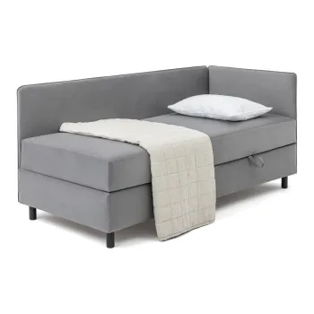 Pat gri tapitat cu spatiu de depozitare cu saltea 90x200 cm Avela - Bonami Selection imagine