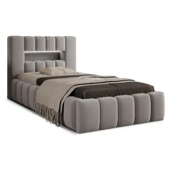 Pat gri tapitat cu spatiu de depozitare cu somiera 90x200 cm Lamica - ELTAP imagine