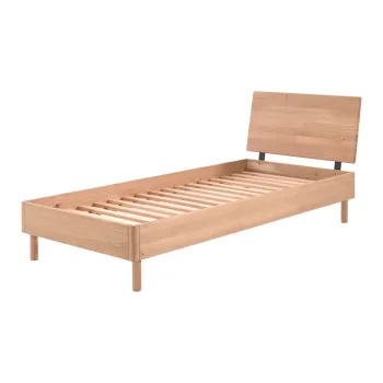 Pat in culoare naturala din lemn de stejar cu somiera 90x200 cm Forrest - Vipack imagine