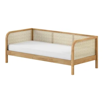 Pat in culoare naturala din lemn de stejar cu somiera 90x200 cm Olive Captain Rotan - Vipack imagine