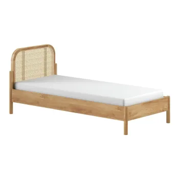 Pat in culoare naturala din lemn de stejar cu somiera 90x200 cm Olive Rotan - Vipack imagine