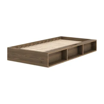 Pat in culoare naturala inchisa din lemn de pin fara tablie cu somiera 90x200 cm Ziggy - Karup imagine