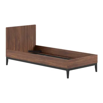 Pat in culoare naturala inchisa din placa aglomerata de lemn cu aspect de lemn de nuc fara somiera 90x200 cm Ilyas - Vipack imagine