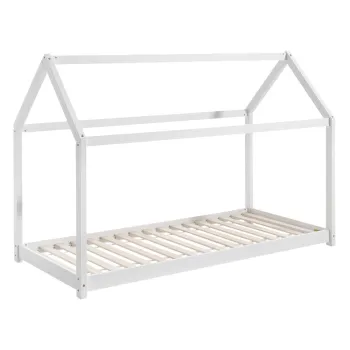 Pat in forma de casa pentru copii Vipack Cabane, 90 x 200 cm, alb imagine