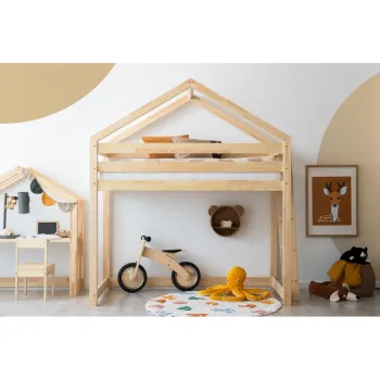 Pat inalt din lemn de pin in forma de casuta 90x200 cm Mila DMPBA - Adeko imagine