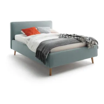 Pat matrimonial 140x200 cm albastru/gri tapitat cu spatiu de depozitare cu somiera Mattis - Meise Mobel imagine