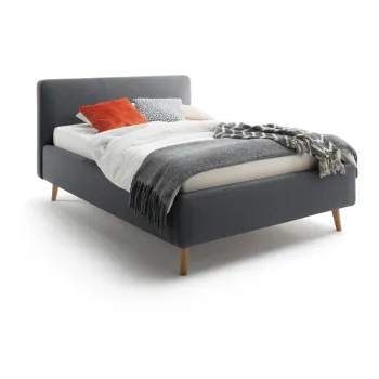 Pat matrimonial 140x200 cm gri inchis tapitat cu spatiu de depozitare cu somiera Mattis - Meise Mobel imagine