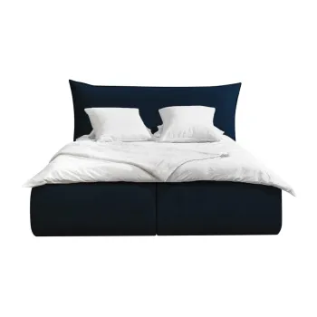 Pat matrimonial 160x200 cm albastru inchis tapitat cu spatiu de depozitare cu somiera Jade - Bobochic Paris imagine