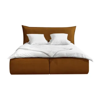 Pat matrimonial 160x200 cm galben ocru tapitat cu spatiu de depozitare cu somiera Jade - Bobochic Paris imagine