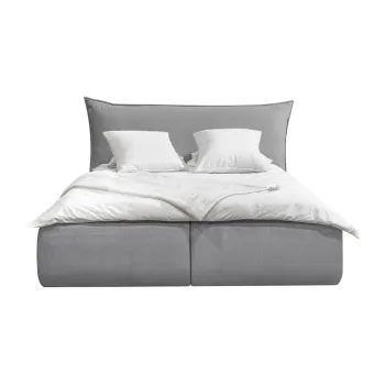 Pat matrimonial 160x200 cm gri deschis tapitat cu spatiu de depozitare cu somiera Jade - Bobochic Paris imagine