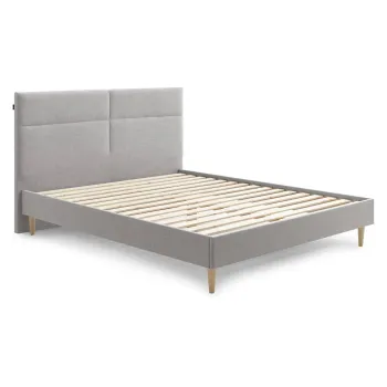 Pat matrimonial 180x200 cm gri deschis tapitat cu somiera Elyna - Bobochic Paris imagine
