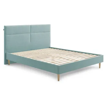 Pat matrimonial 180x200 cm turcoaz tapitat cu somiera Elyna - Bobochic Paris imagine