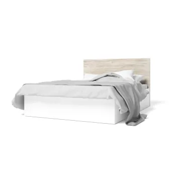 Pat matrimonial alb/cu aspect de lemn de stejar cu spatiu de depozitare 140x190 cm Sahara - Marckeric imagine