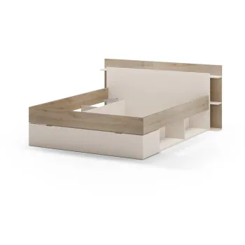 Pat matrimonial alb/in culoare naturala cu aspect de lemn de stejar cu spatiu de depozitare fara somiera 160x200 cm Albo - Marckeric imagine