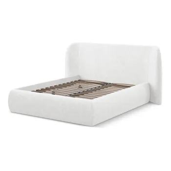 Pat matrimonial alb tapitat cu spatiu de depozitare cu somiera 160x200 cm Hauke - Makamii imagine