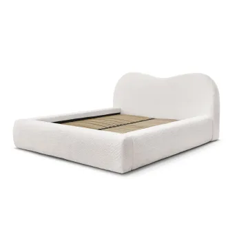 Pat matrimonial alb tapitat cu spatiu de depozitare cu somiera 180x200 cm Orlane - Bobochic Paris imagine