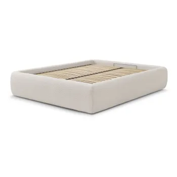 Pat matrimonial alb tapitat cu spatiu de depozitare/fara tablie cu somiera 160x200 cm Inera - Bobochic Paris imagine