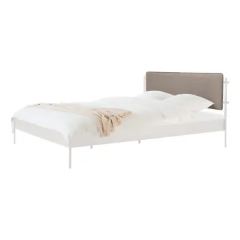 Pat matrimonial alb tapitat din otel cu somiera 200x200 cm Eton Basic - noo.ma imagine