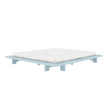 Pat matrimonial albastru deschis din lemn masiv de pin cu somiera 180x200 cm Japan - Karup Design imagine